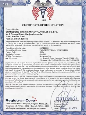 chung nhan FDA Magic Sanitary